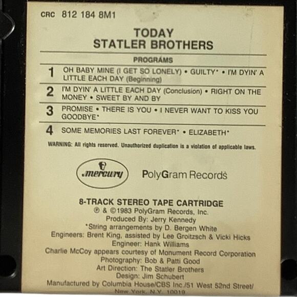Vintage 8-Track - The Statler Brothers - Today - 1983 Mercury PolyGram Records - Picture 7 of 8